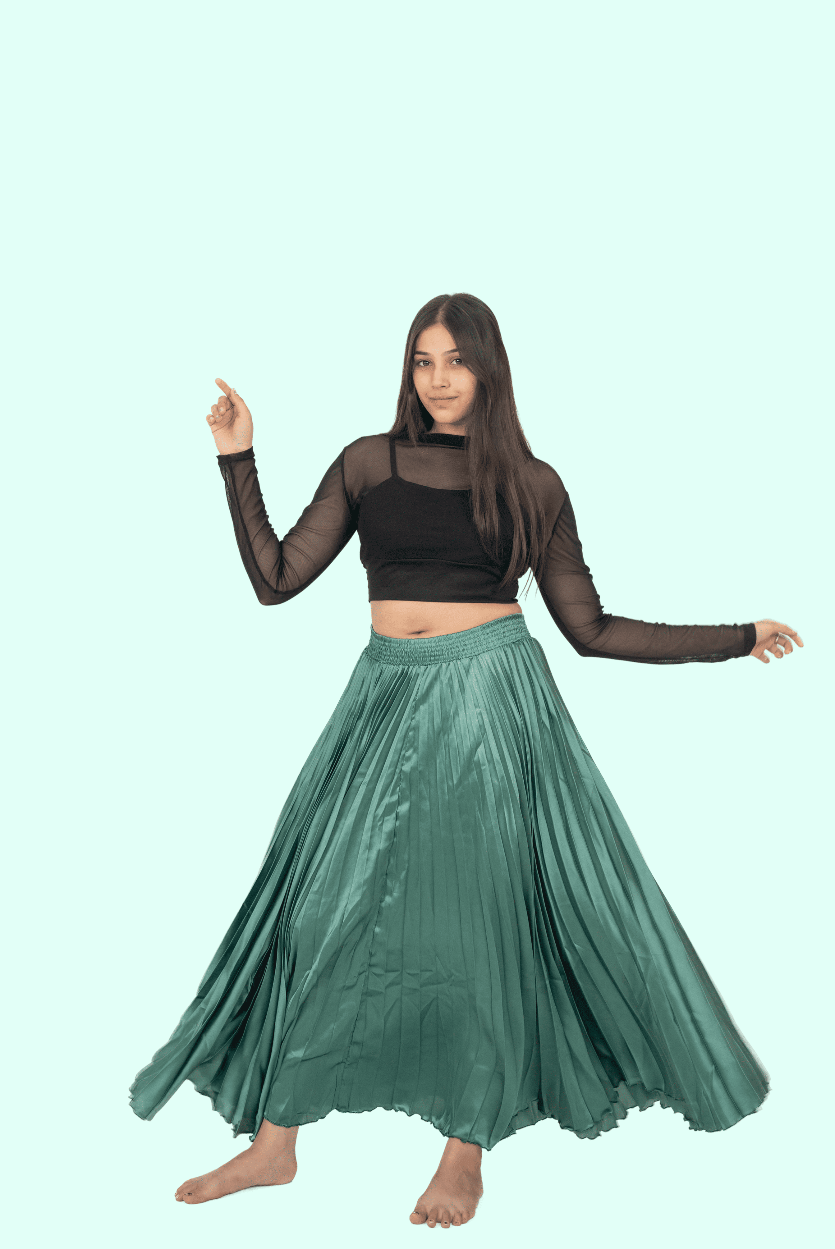 Green Satin Silk Small Pleated Skirt