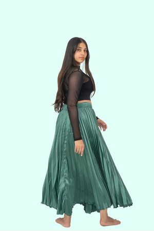 Green Satin Silk Small Pleated Skirt