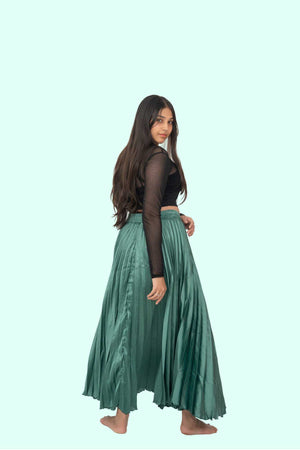 Green Satin Silk Small Pleated Skirt
