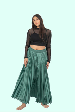 Green Satin Silk Small Pleated Skirt
