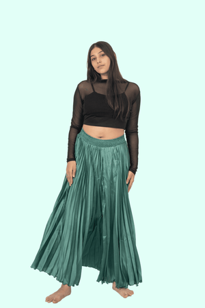 Green Satin Silk Small Pleated Skirt