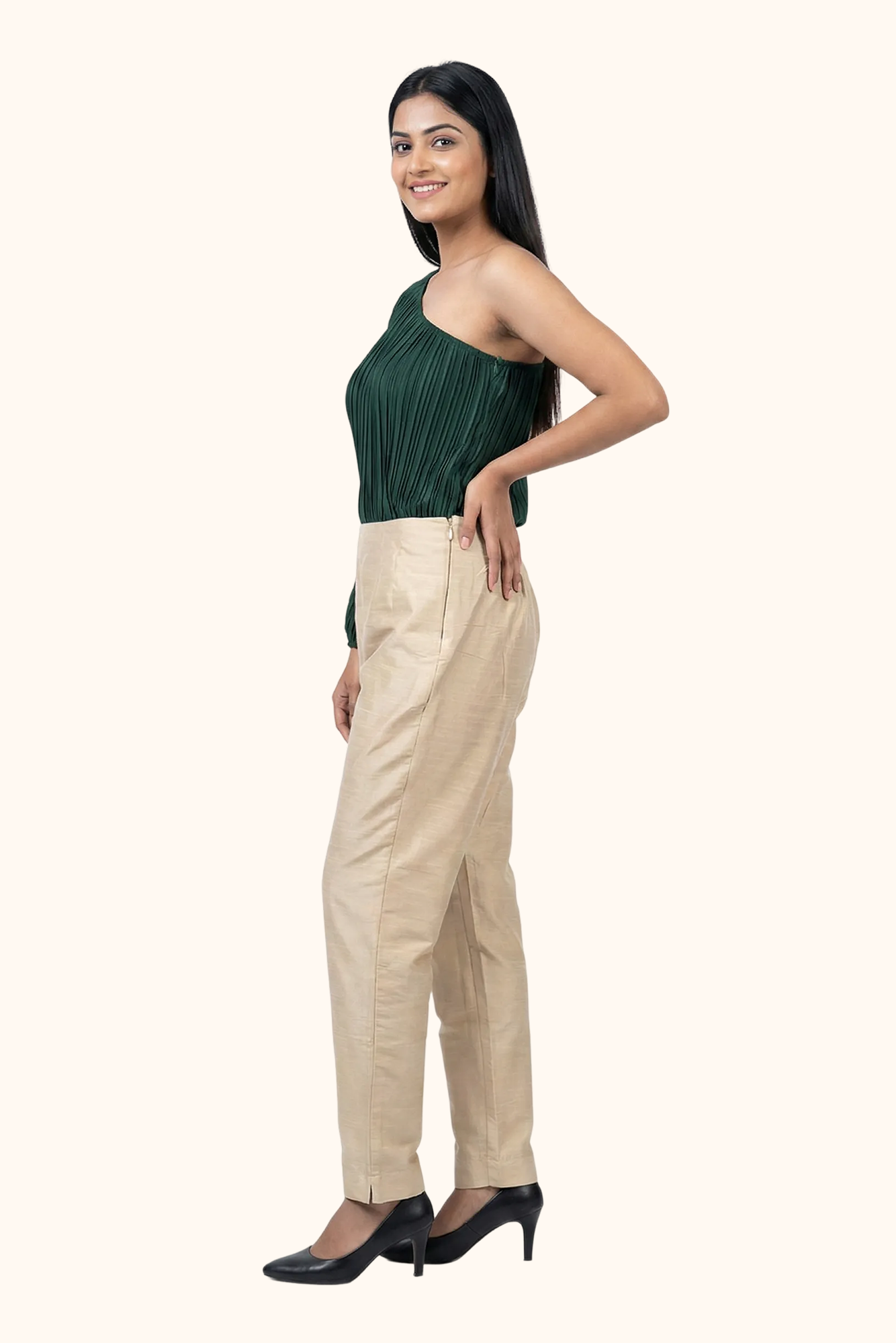 Beige Tussar Silk Pant