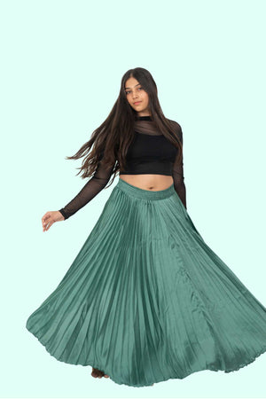 Green Satin Silk Small Pleated Skirt