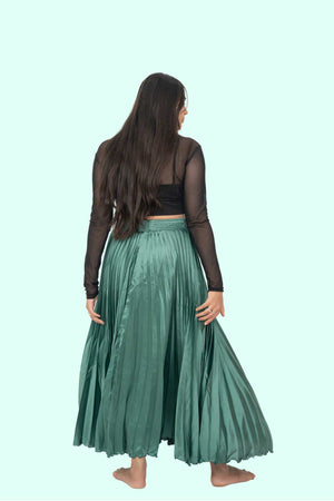 Green Satin Silk Small Pleated Skirt