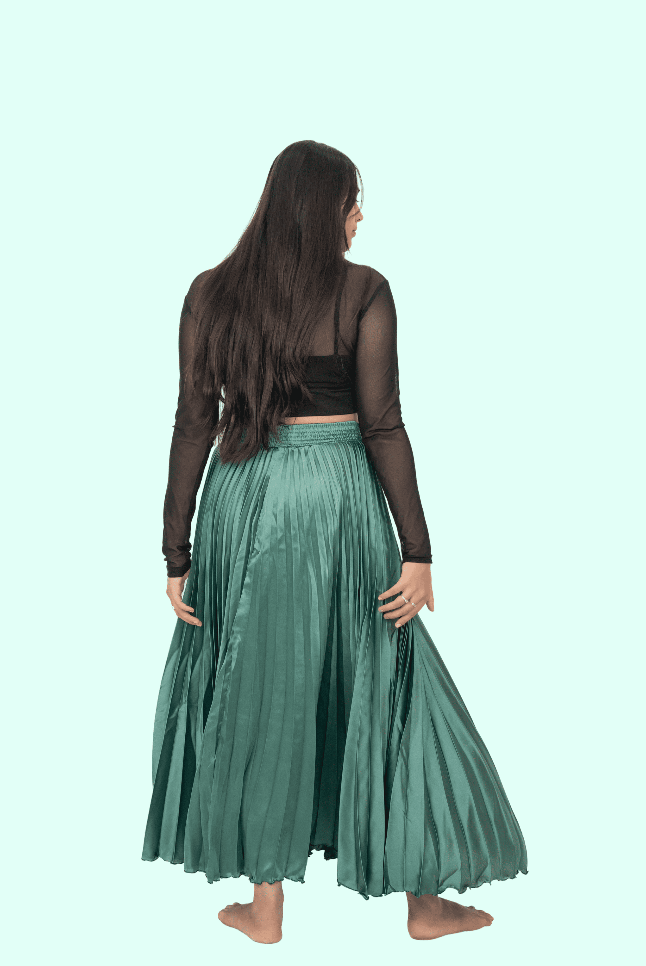 Green Satin Silk Small Pleated Skirt