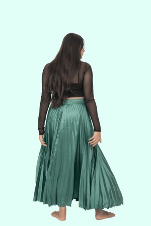 Green Satin Silk Small Pleated Skirt