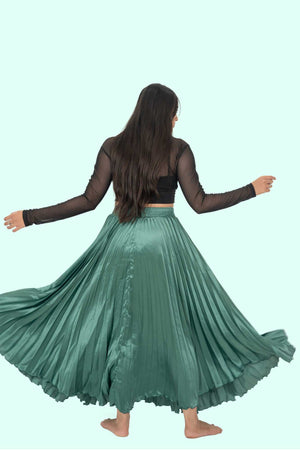 Green Satin Silk Small Pleated Skirt