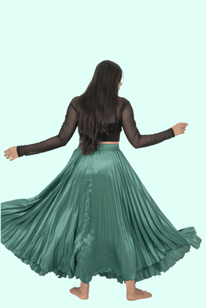 Green Satin Silk Small Pleated Skirt