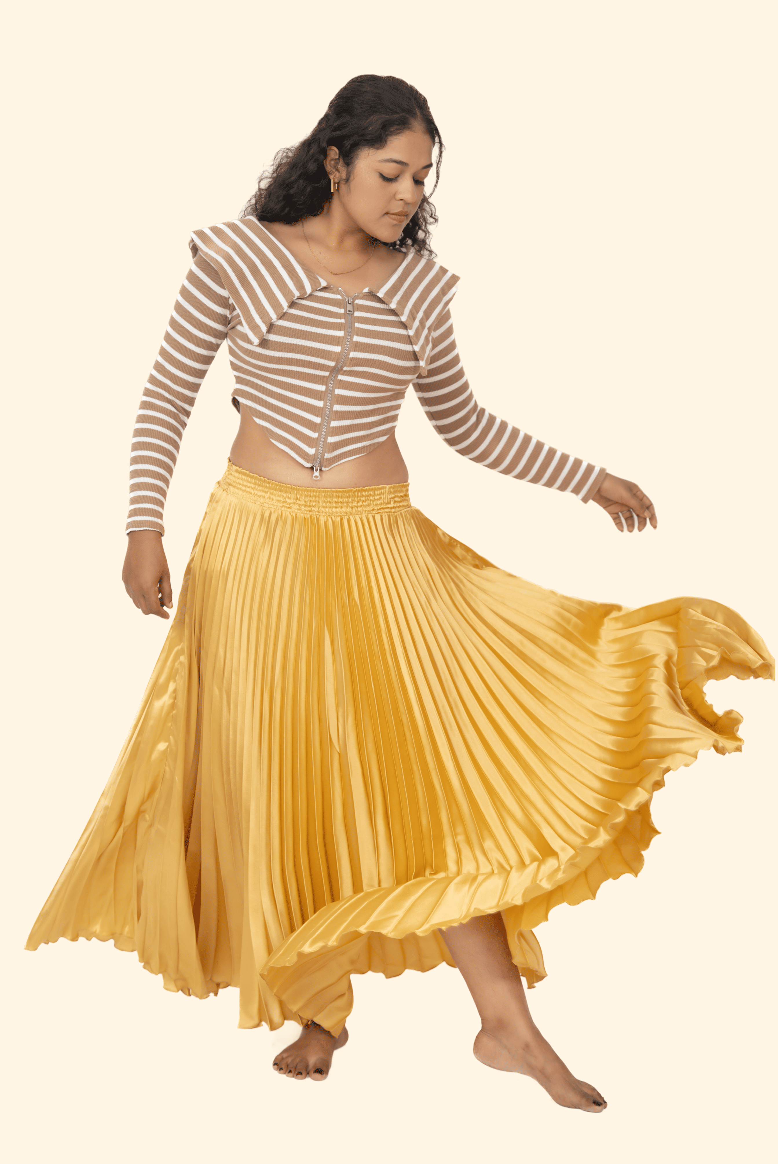 Gold Satin Silk Small Pleated Skirt
