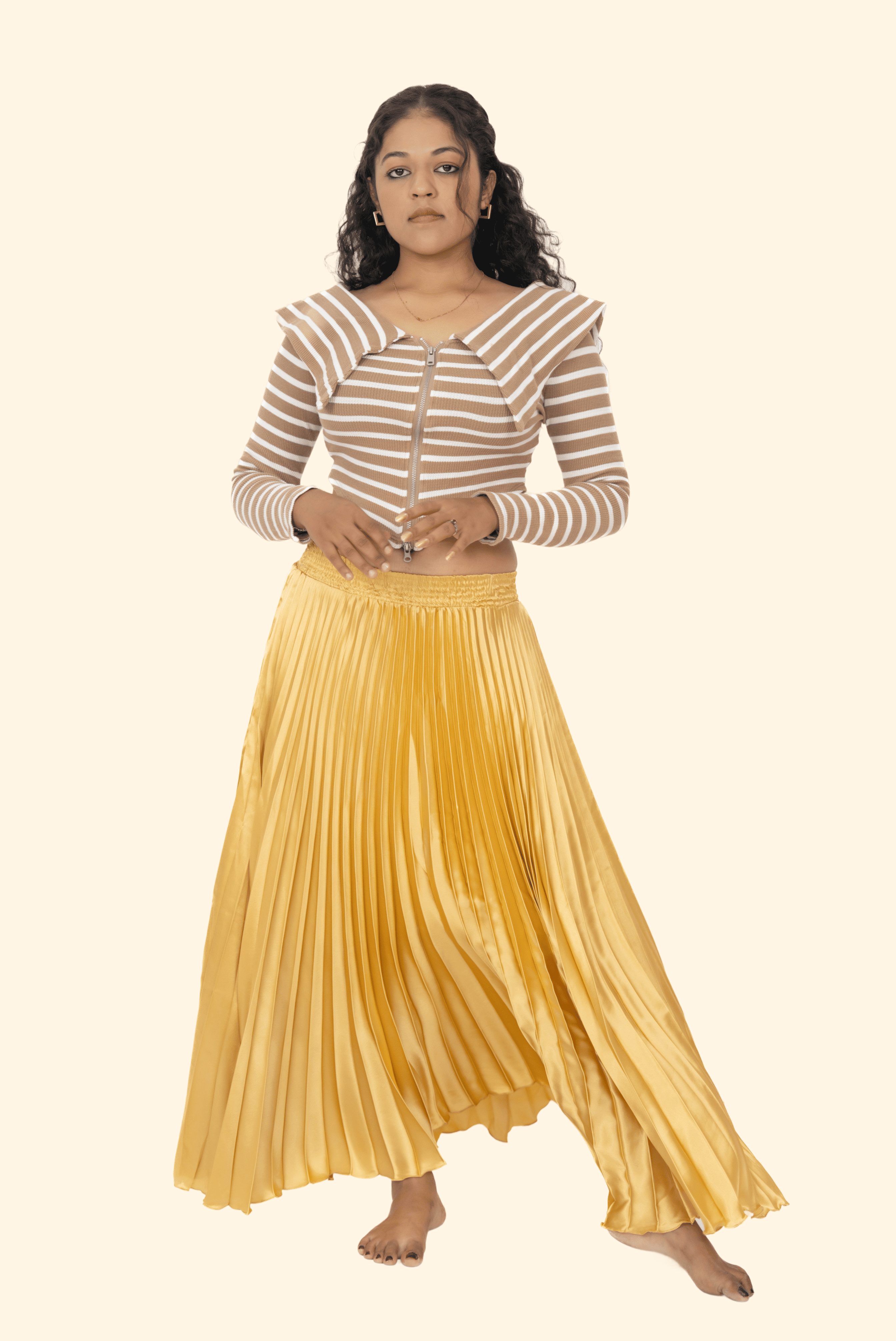 Gold Satin Silk Small Pleated Skirt