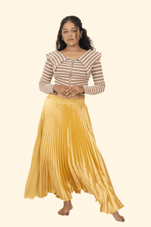 Gold Satin Silk Small Pleated Skirt