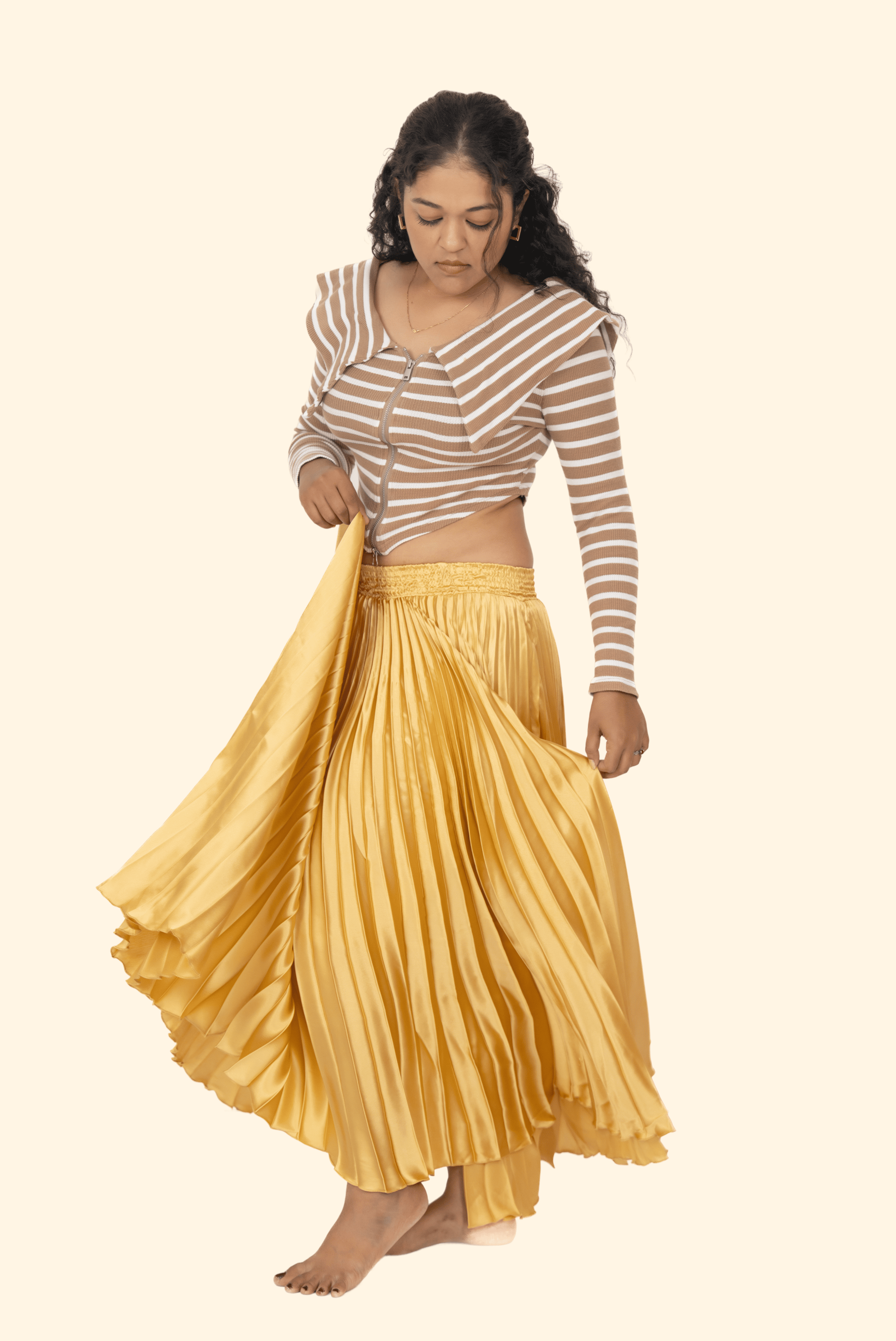 Gold Satin Silk Small Pleated Skirt