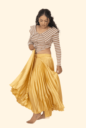 Gold Satin Silk Small Pleated Skirt