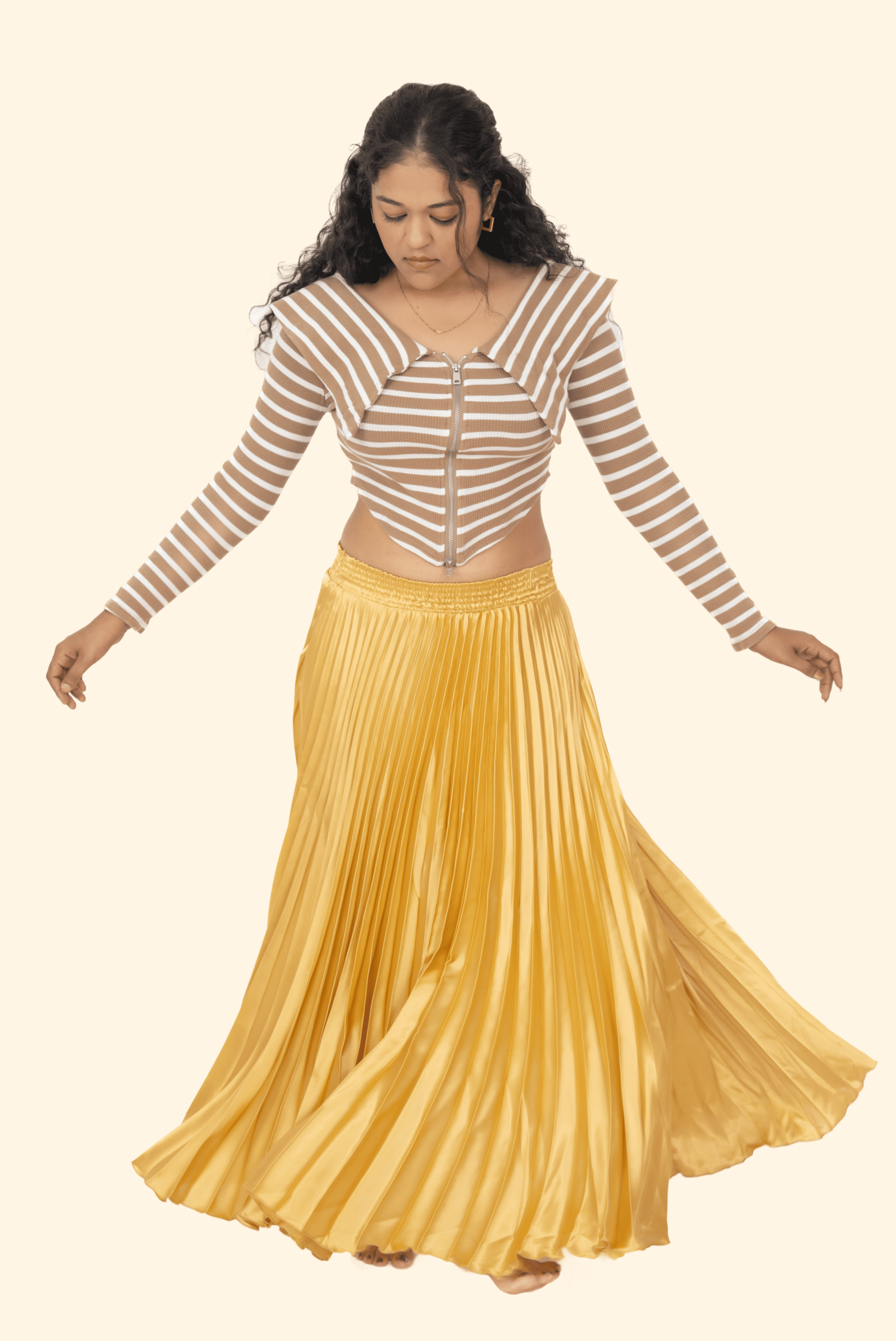 Gold Satin Silk Small Pleated Skirt