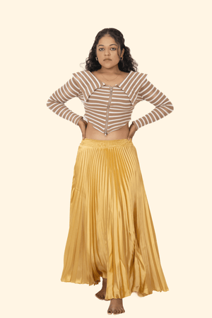 Gold Satin Silk Small Pleated Skirt