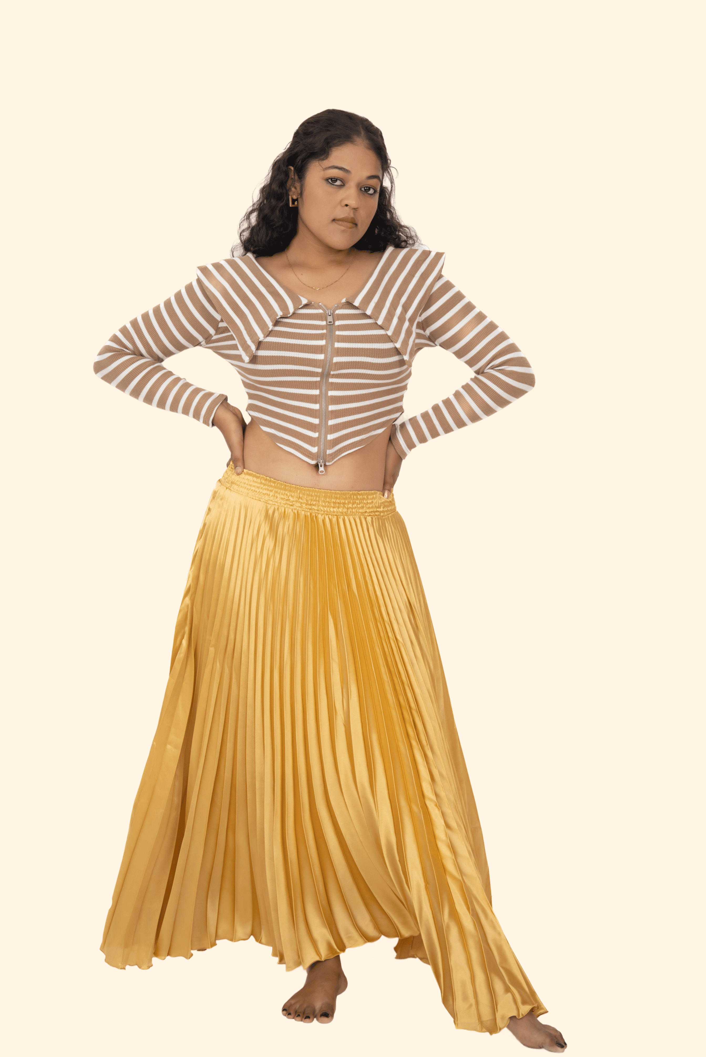 Gold Satin Silk Small Pleated Skirt