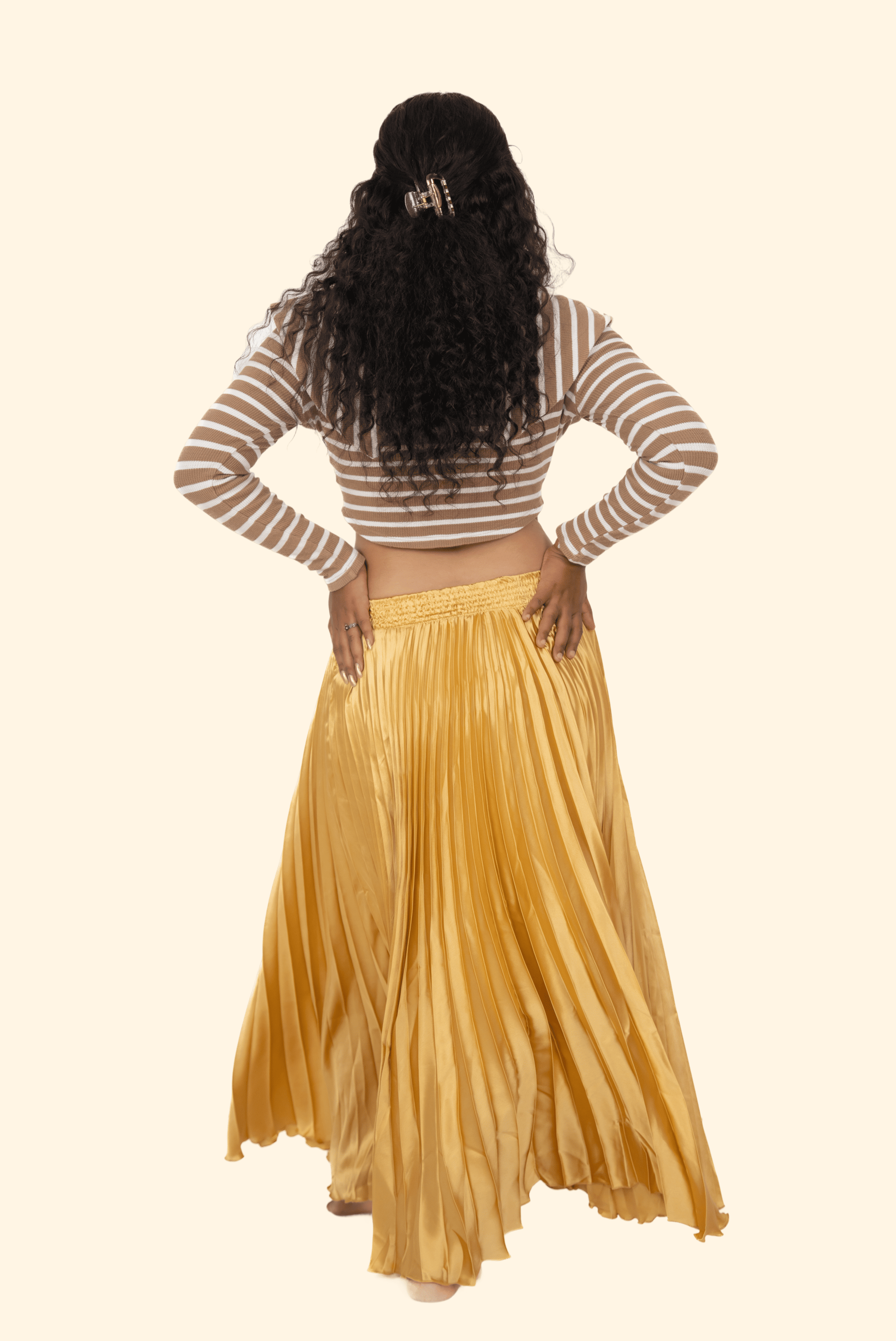 Gold Satin Silk Small Pleated Skirt