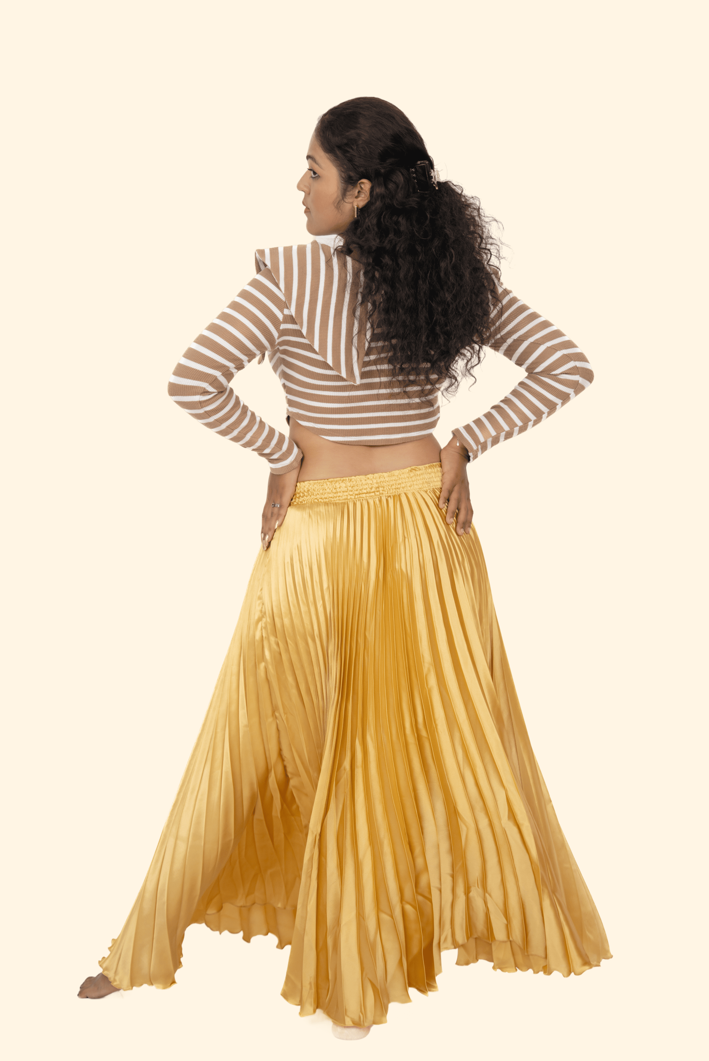 Gold Satin Silk Small Pleated Skirt