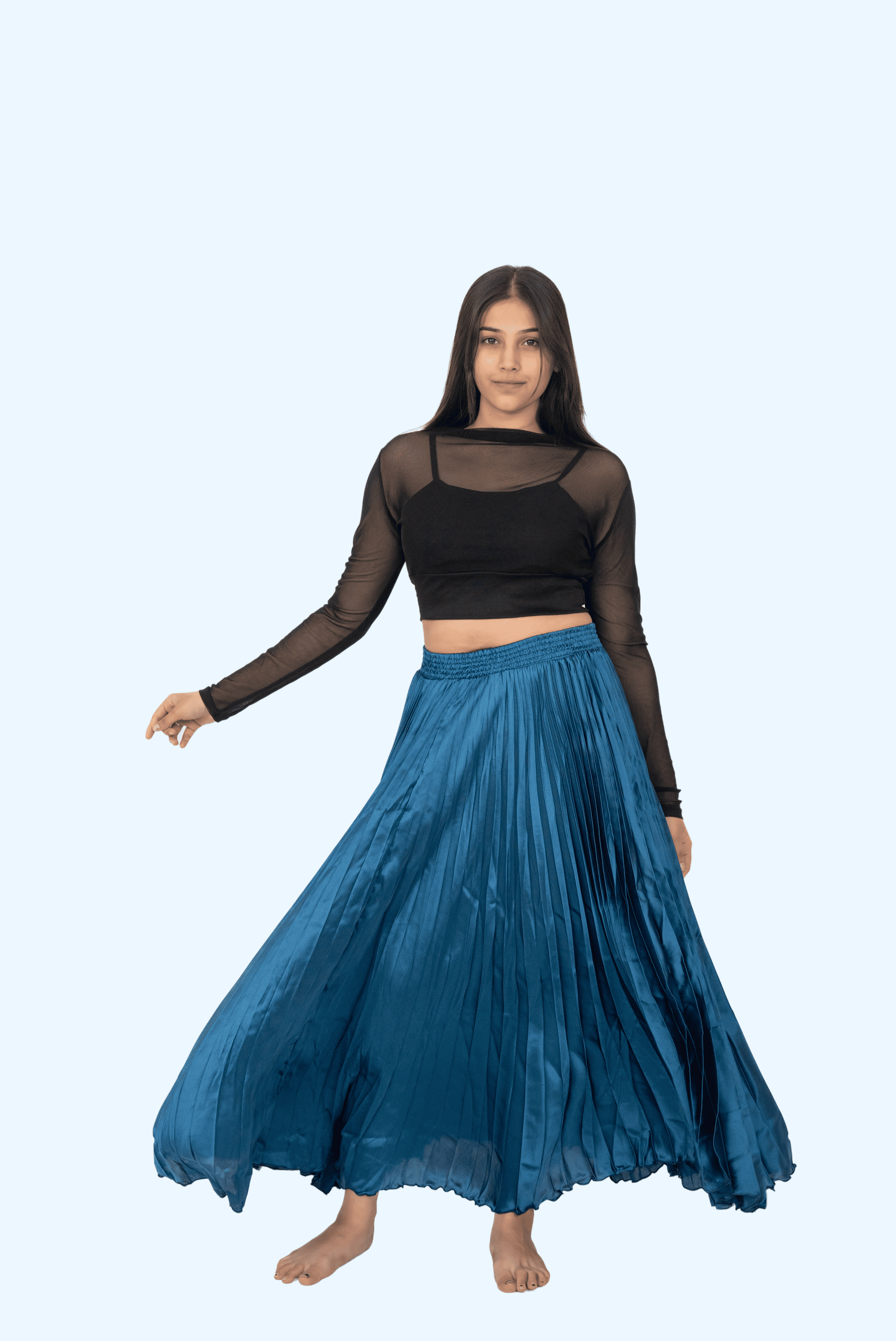 T.Blue Satin Silk Small Pleated Skirt