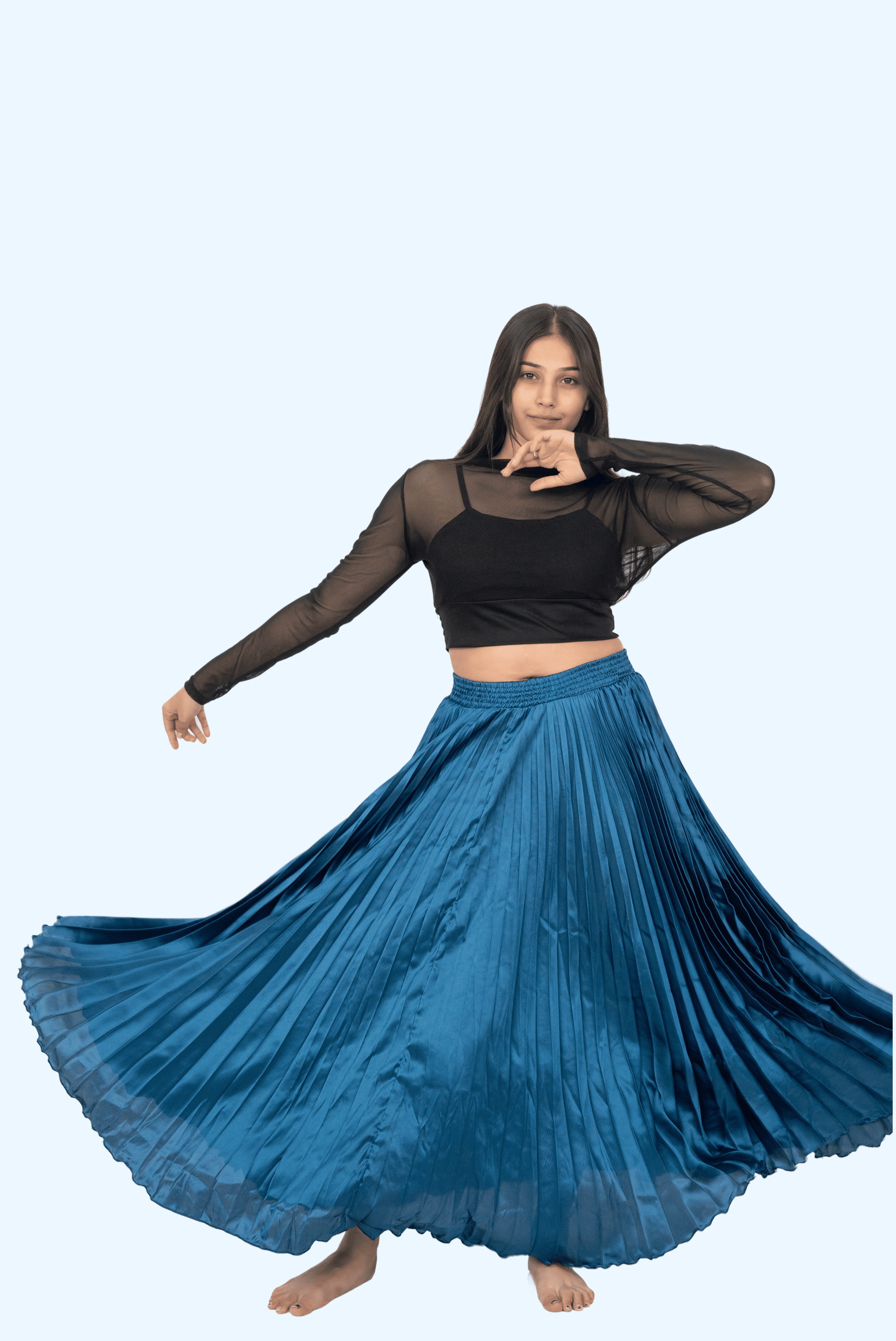 T.Blue Satin Silk Small Pleated Skirt