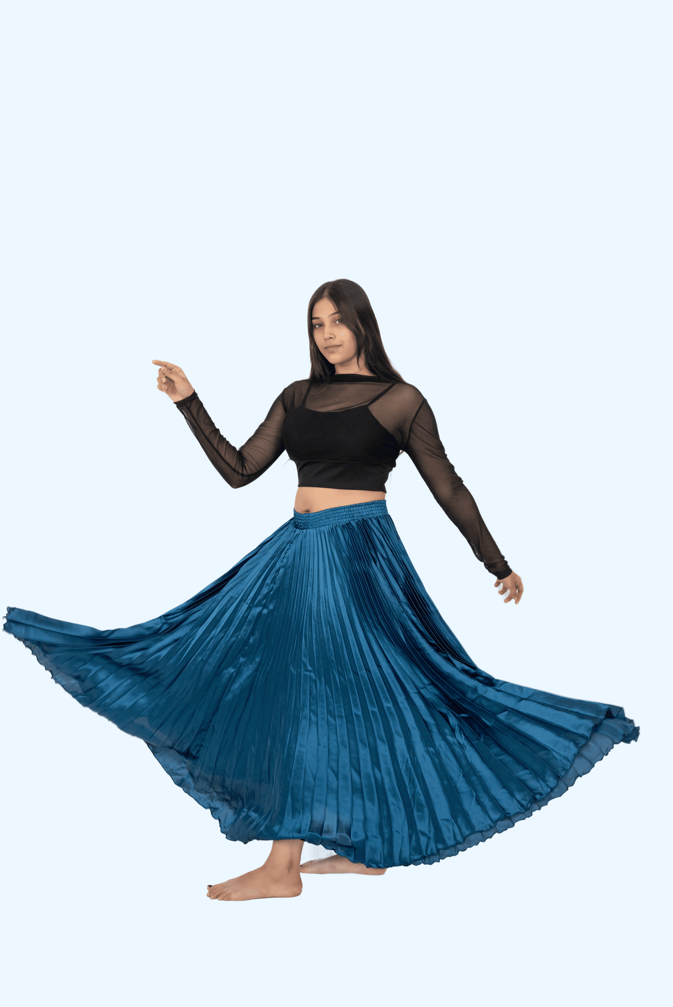 T.Blue Satin Silk Small Pleated Skirt