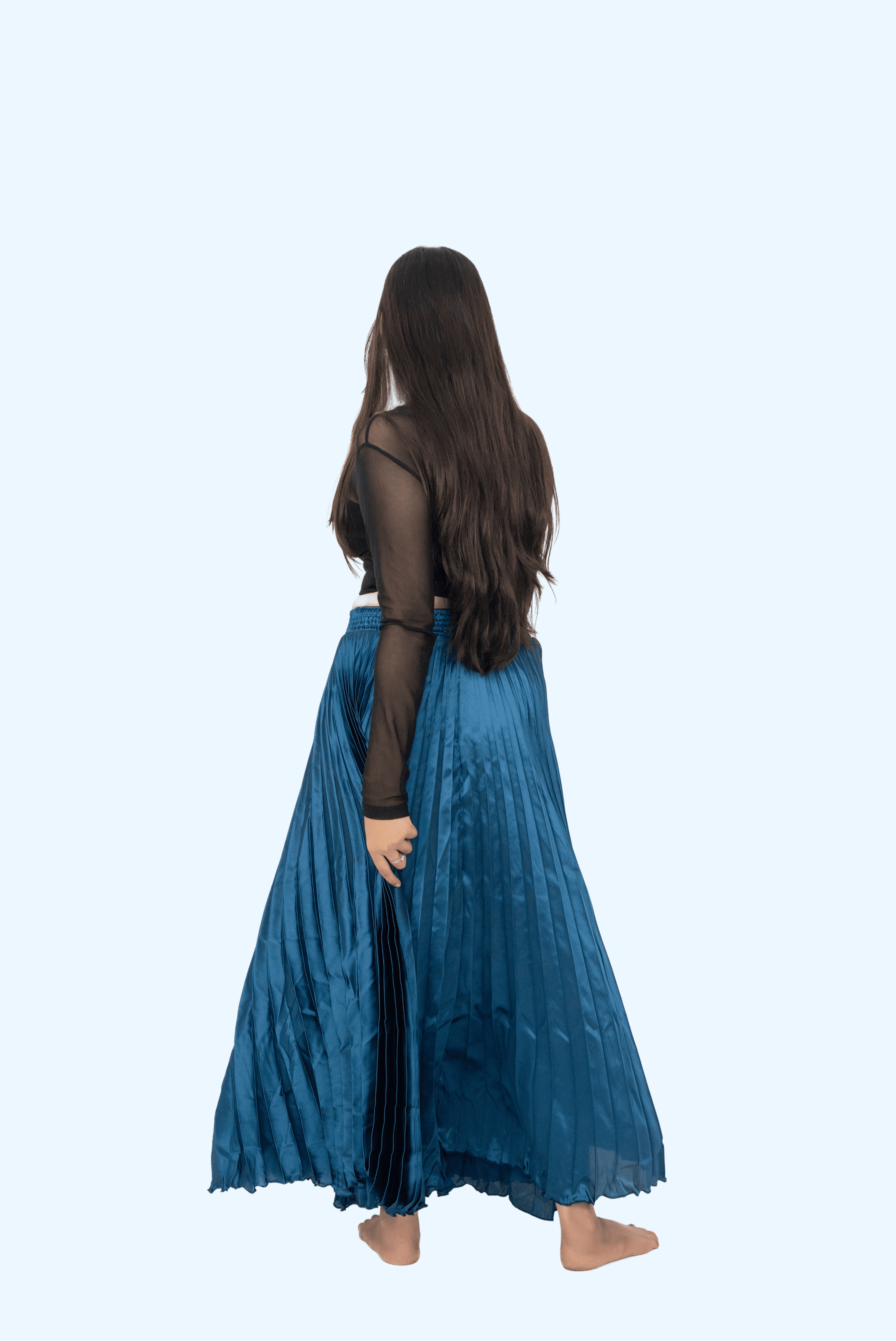 T.Blue Satin Silk Small Pleated Skirt
