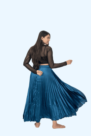 T.Blue Satin Silk Small Pleated Skirt