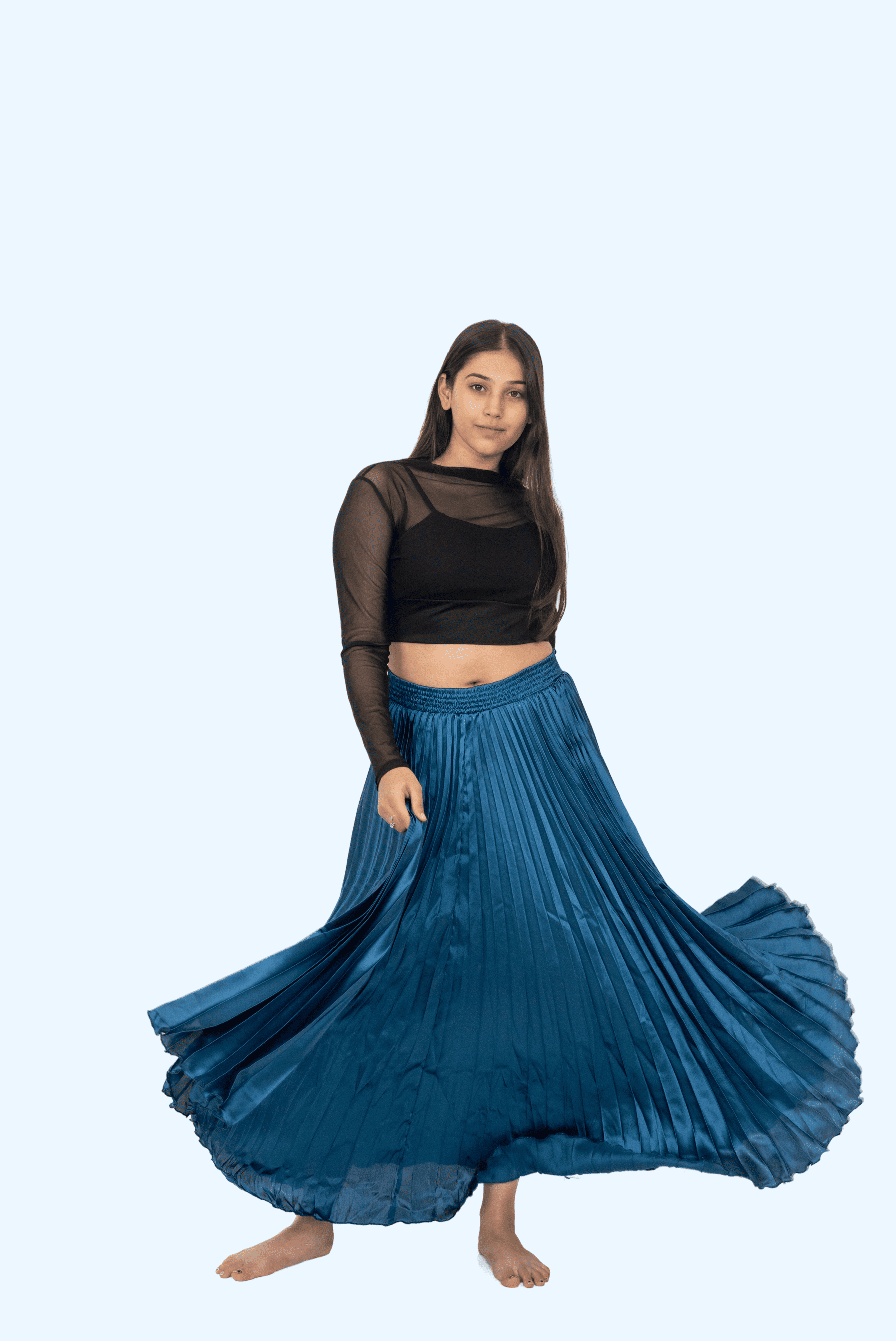 T.Blue Satin Silk Small Pleated Skirt