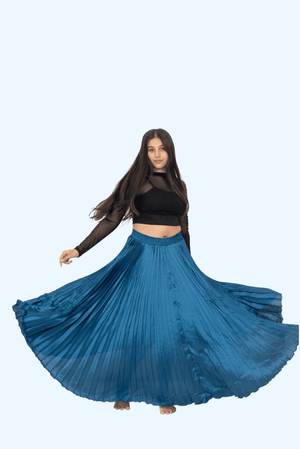 T.Blue Satin Silk Small Pleated Skirt