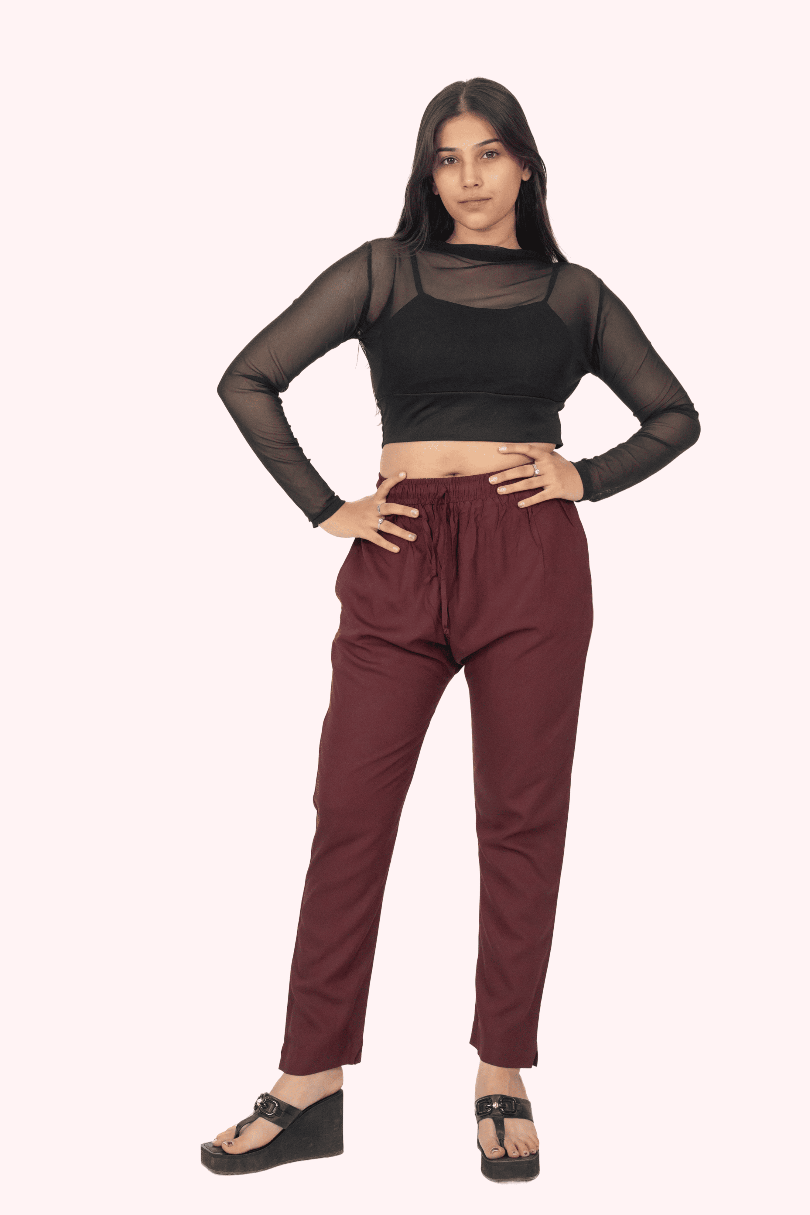 Burgundy Premium Rayon Narrow Fit Palazzo