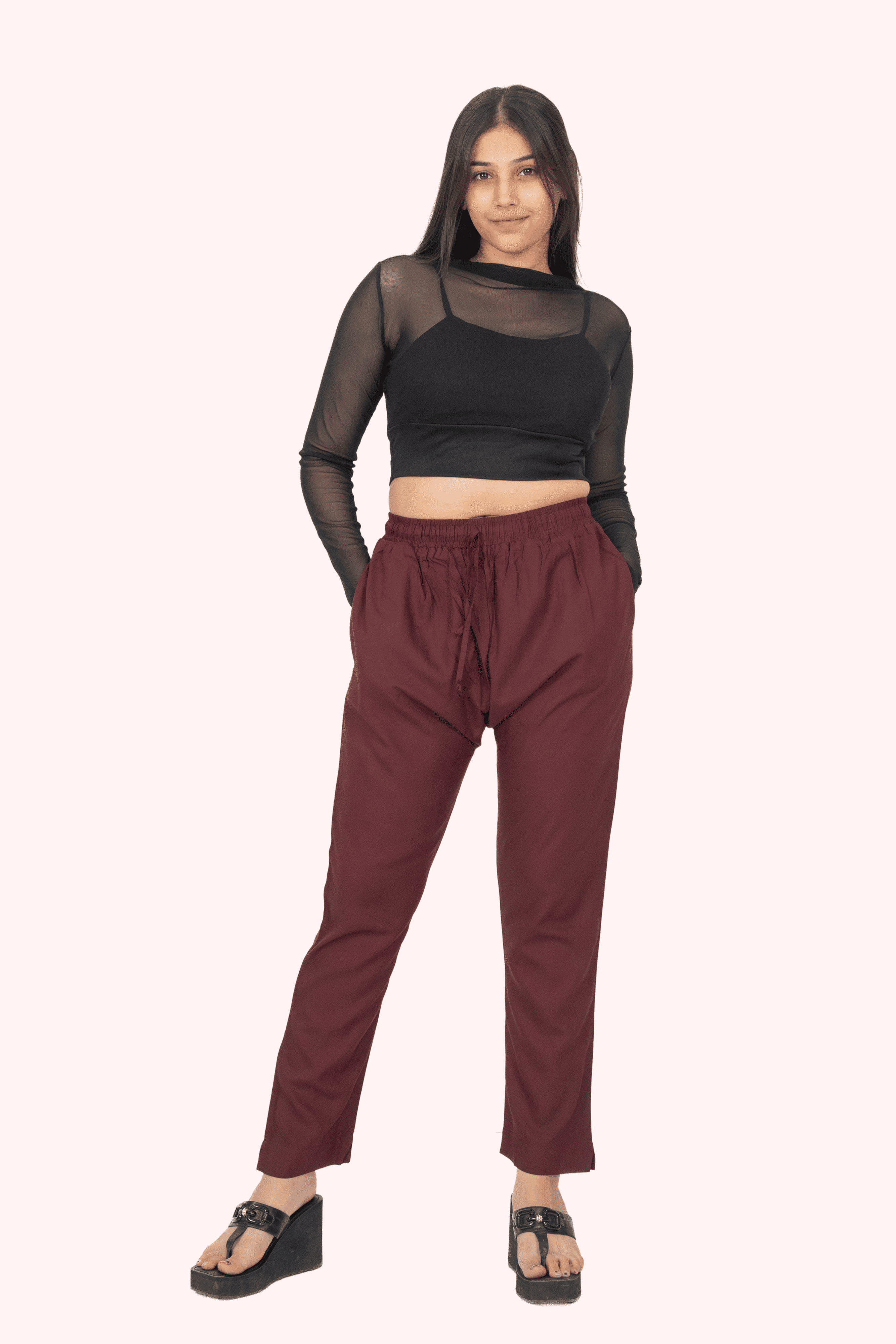 Burgundy Premium Rayon Narrow Fit Palazzo