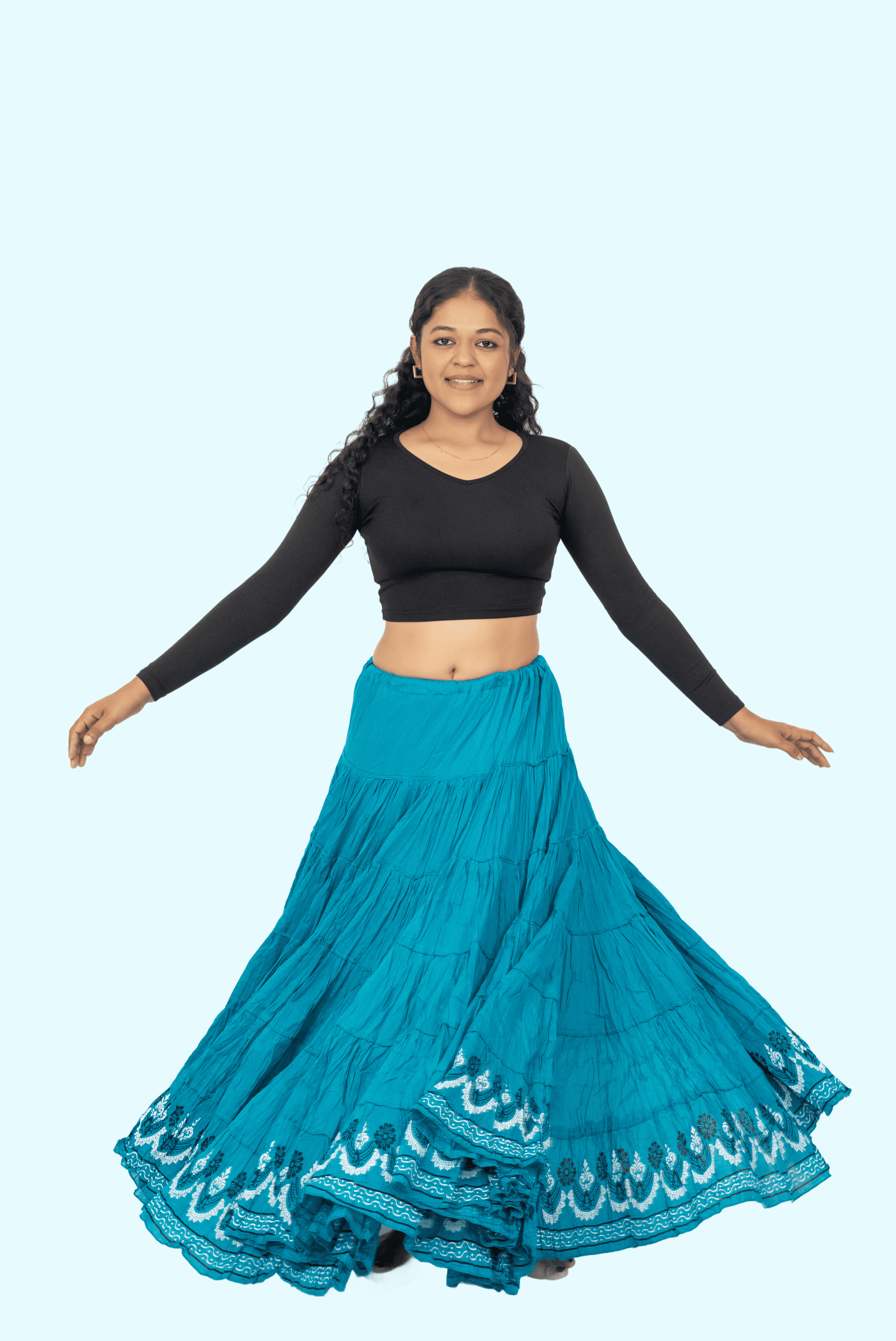 Turquoise Golden Block Print 20Mtr Skirt