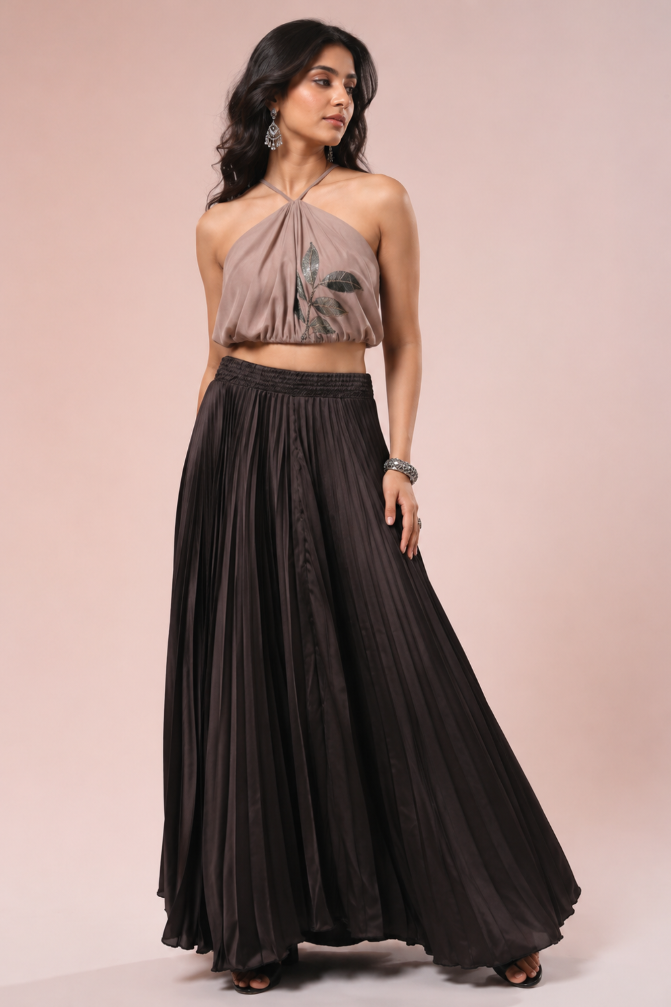 Black Satin Silk Small Pleated - 344 Skirt