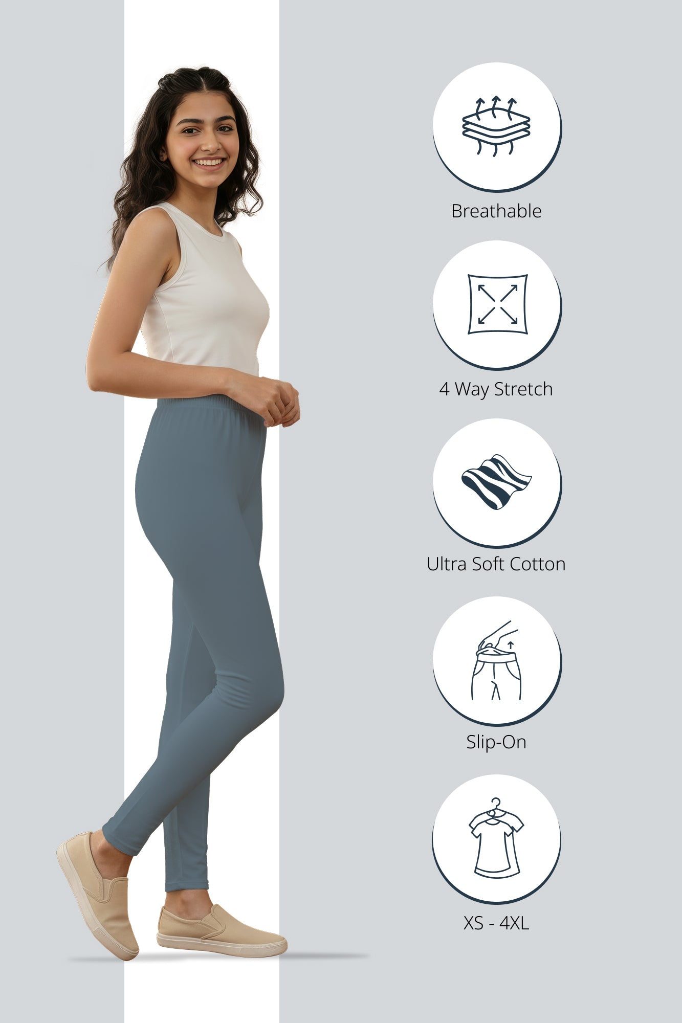 Grey Smoke Ankle Length Leggings