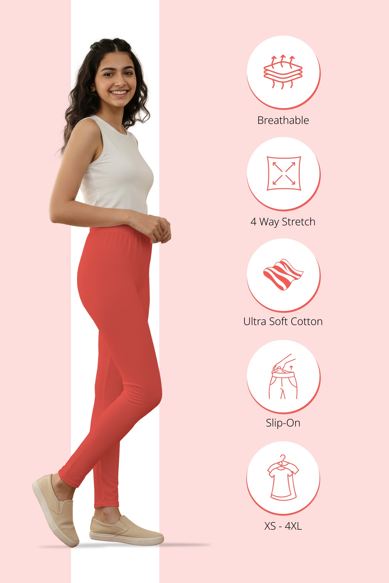 Hot Coral Ankle Length Leggings