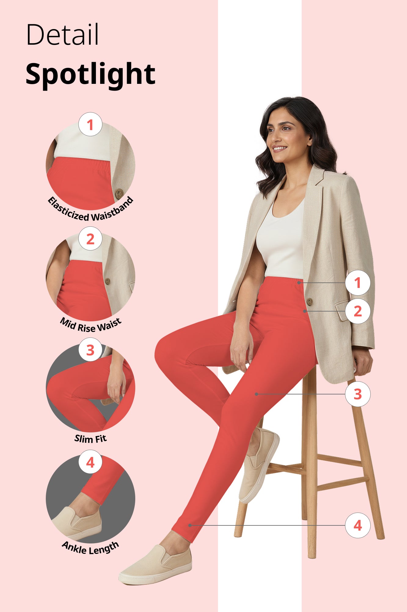 Hot Coral Ankle Length Leggings