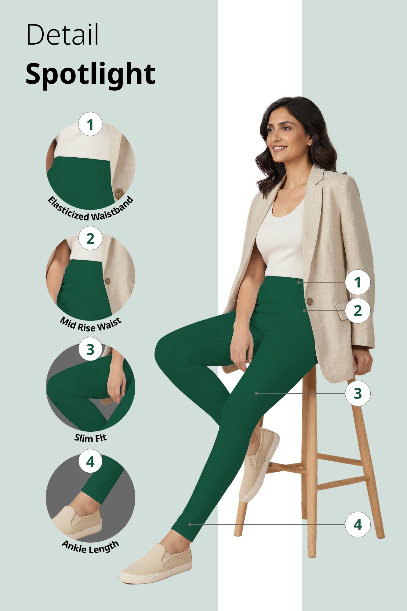 Leaf Green Ankle Length Leggings
