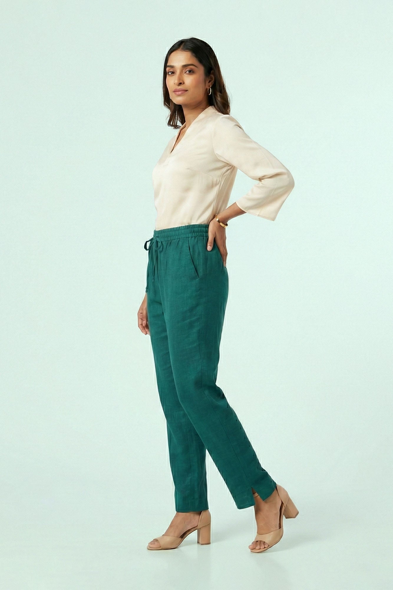 Peacock Green Linen Pant