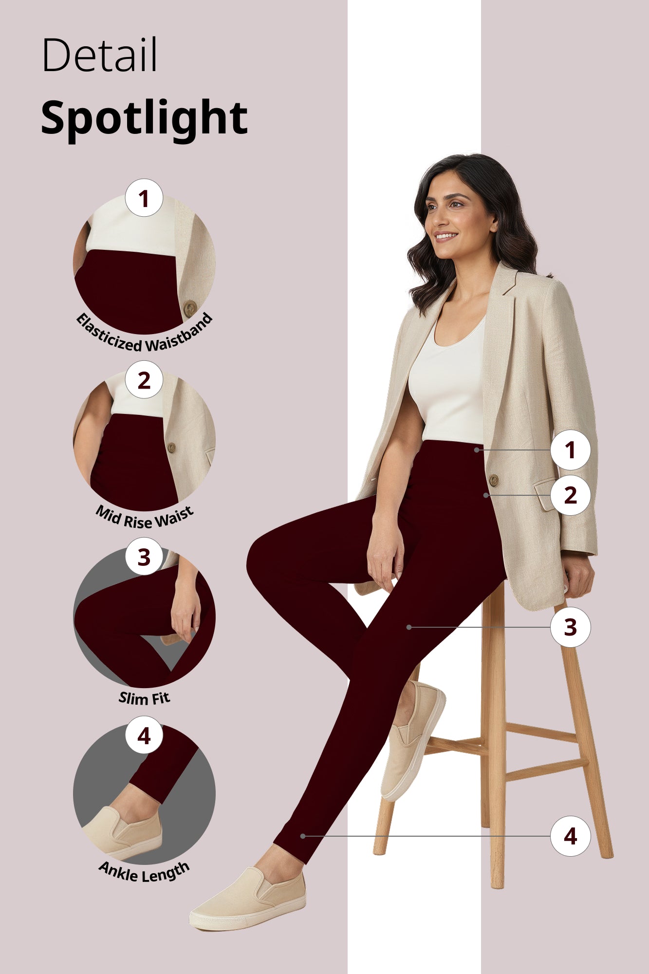 Maroon Ankle Length Leggings