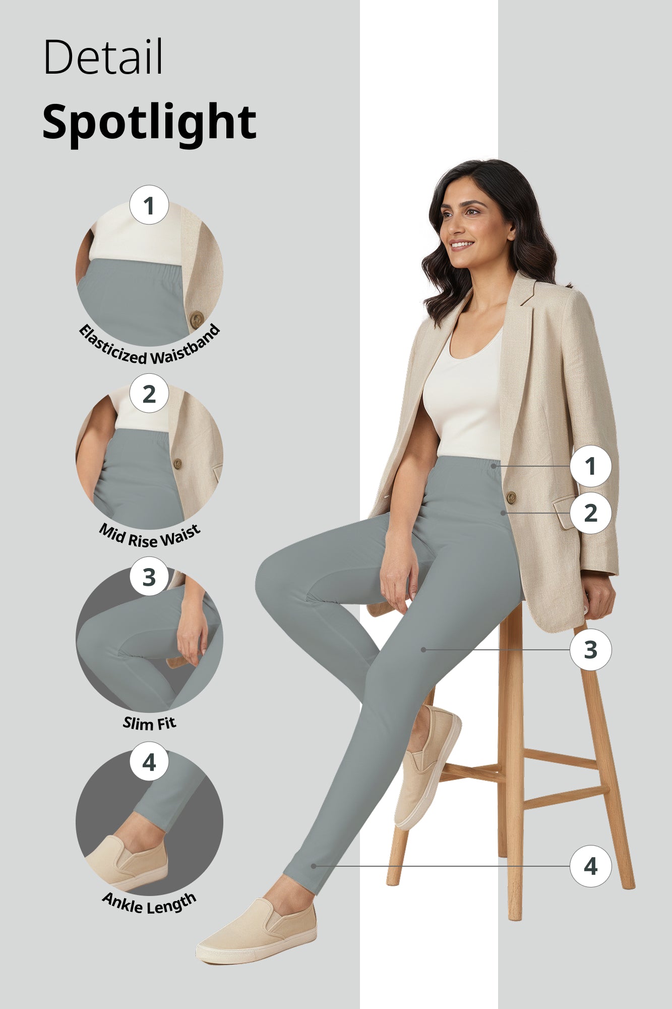 Metal Grey Ankle Length Leggings