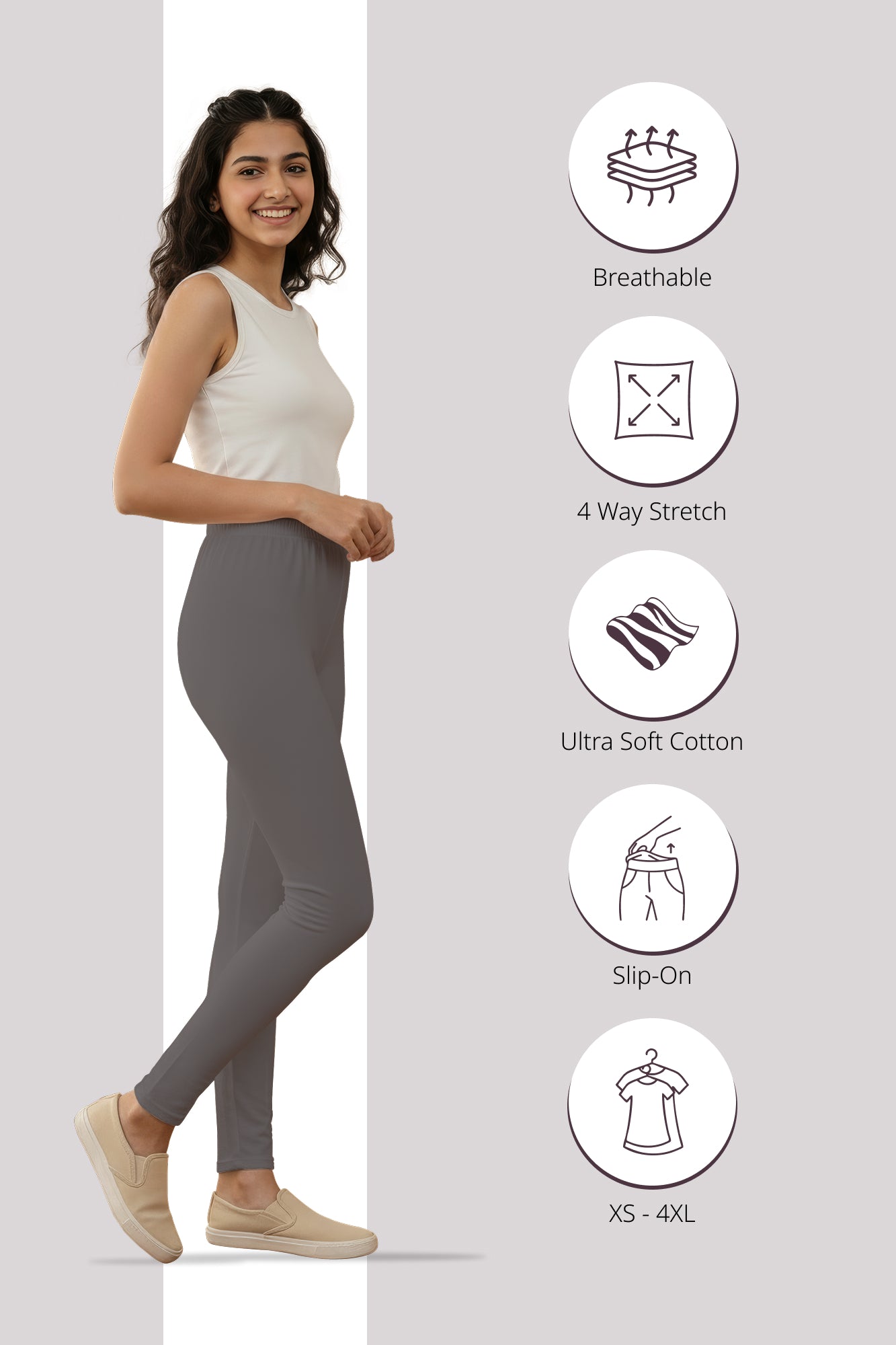 Metallic Grey Ankle Length Leggings