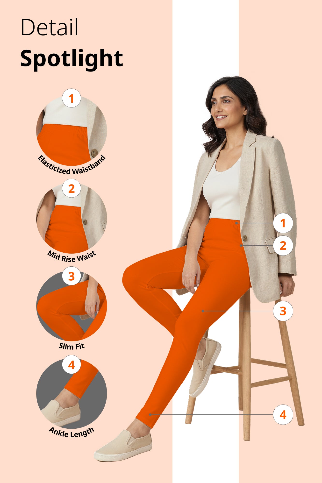 Orange Ankle Length Leggings