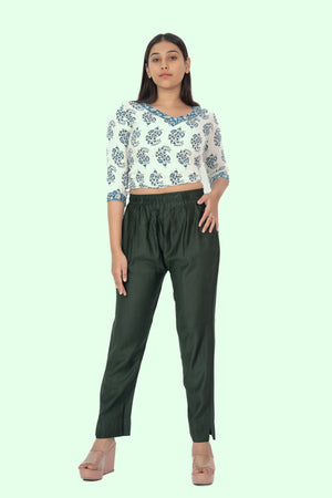 Military Green Rayon Silk Pants