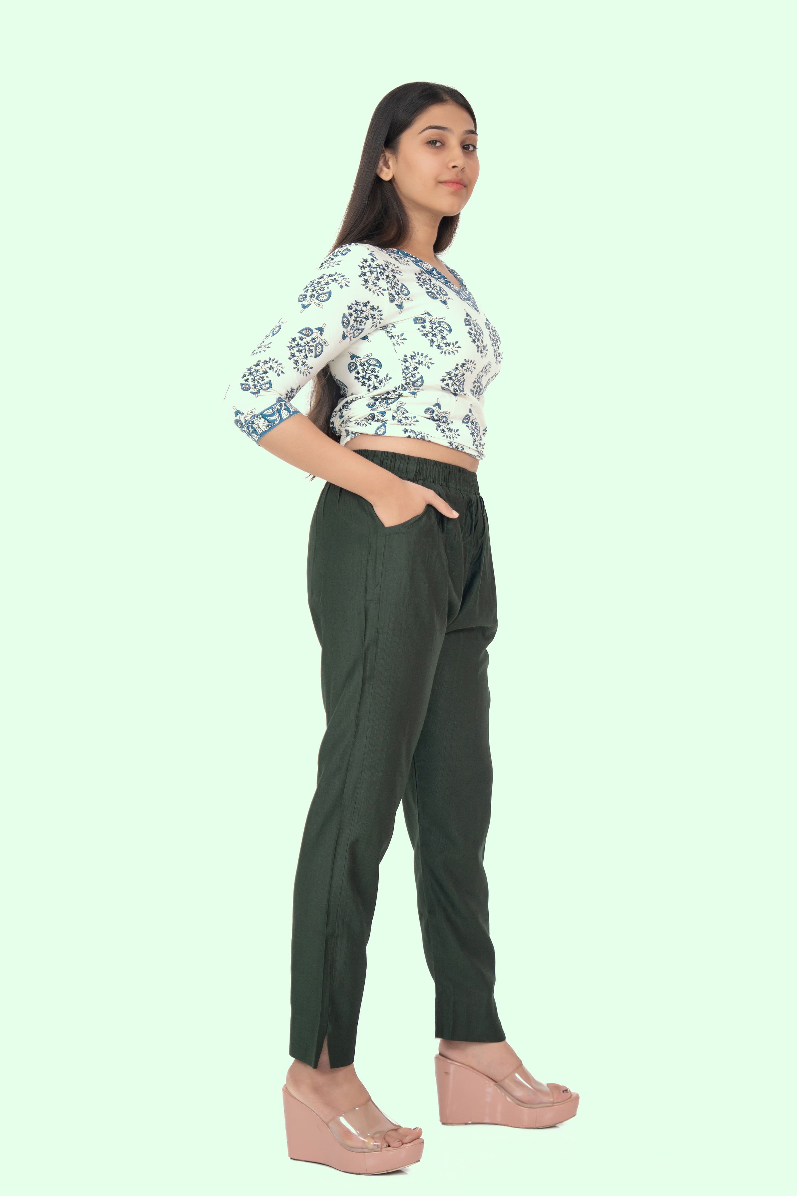 Military Green Rayon Silk Pants