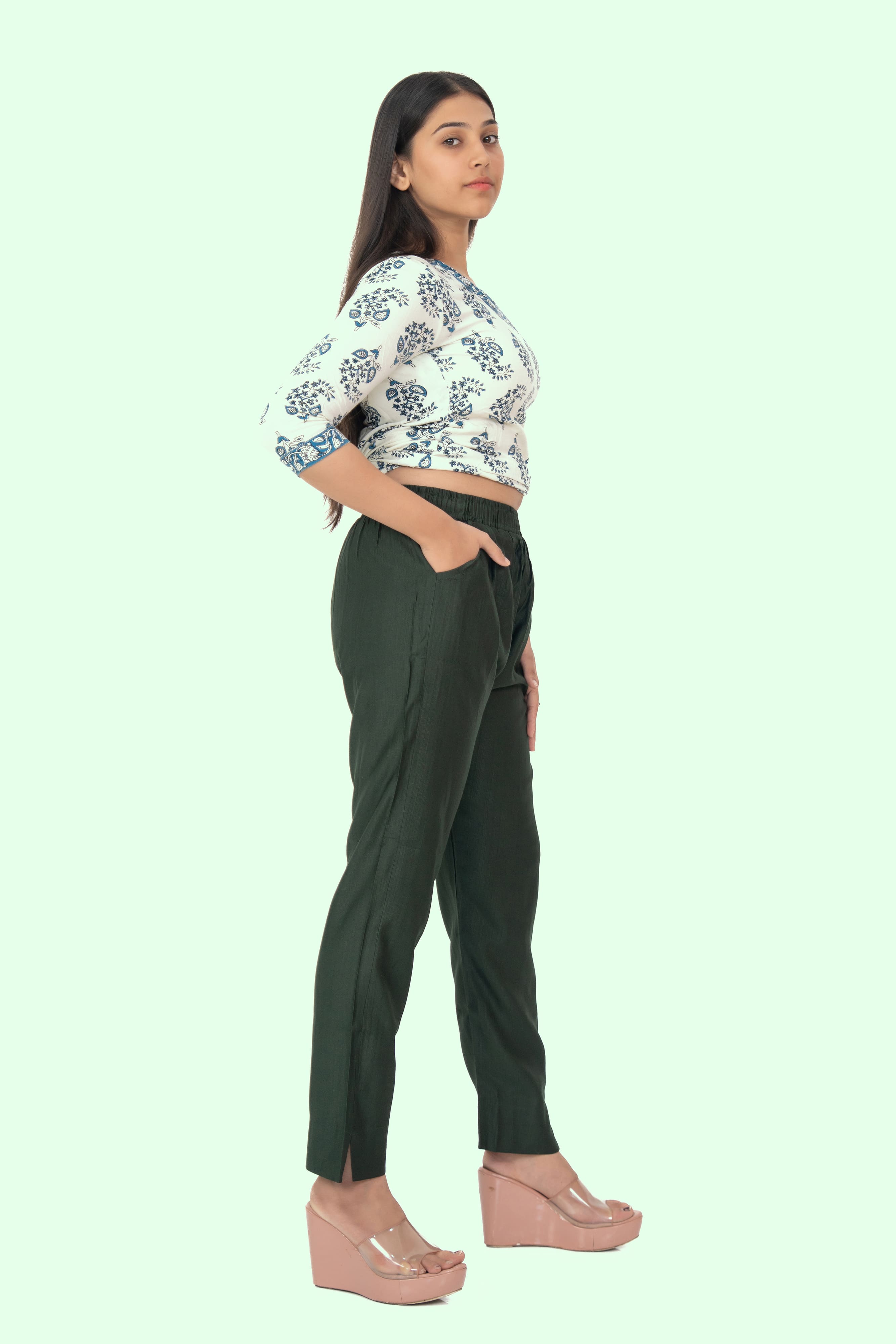 Military Green Rayon Silk Pants