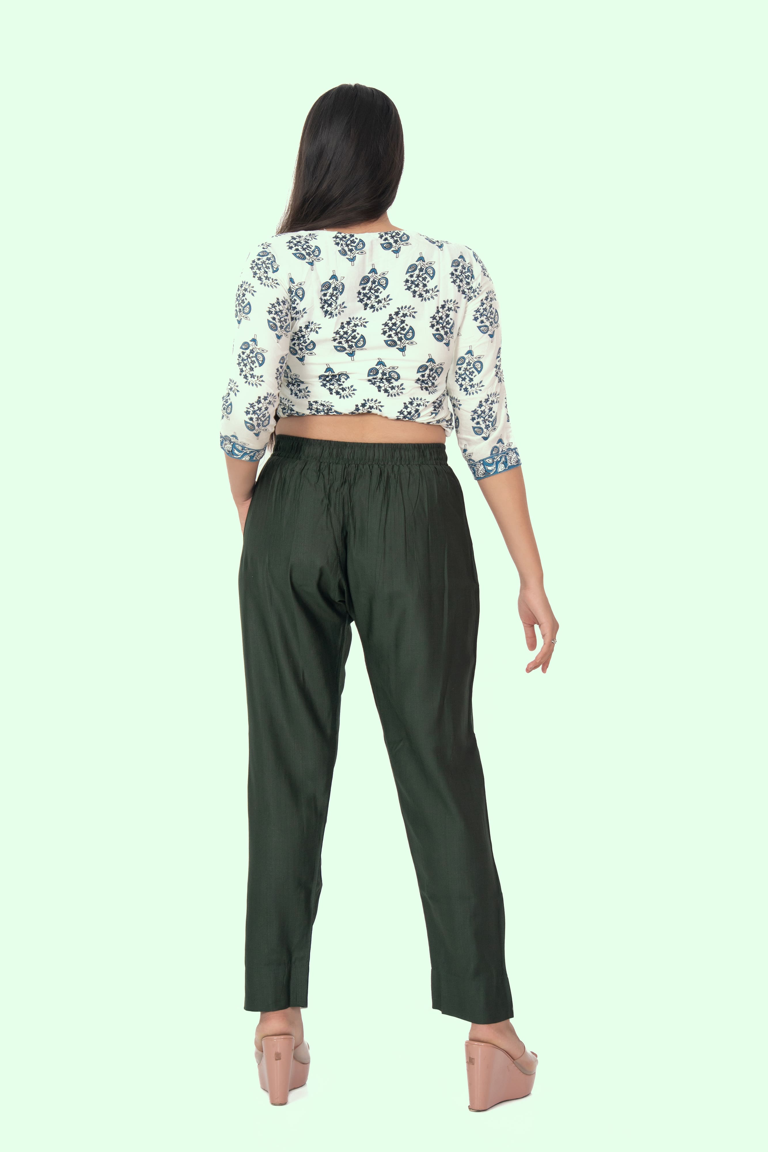 Military Green Rayon Silk Pants