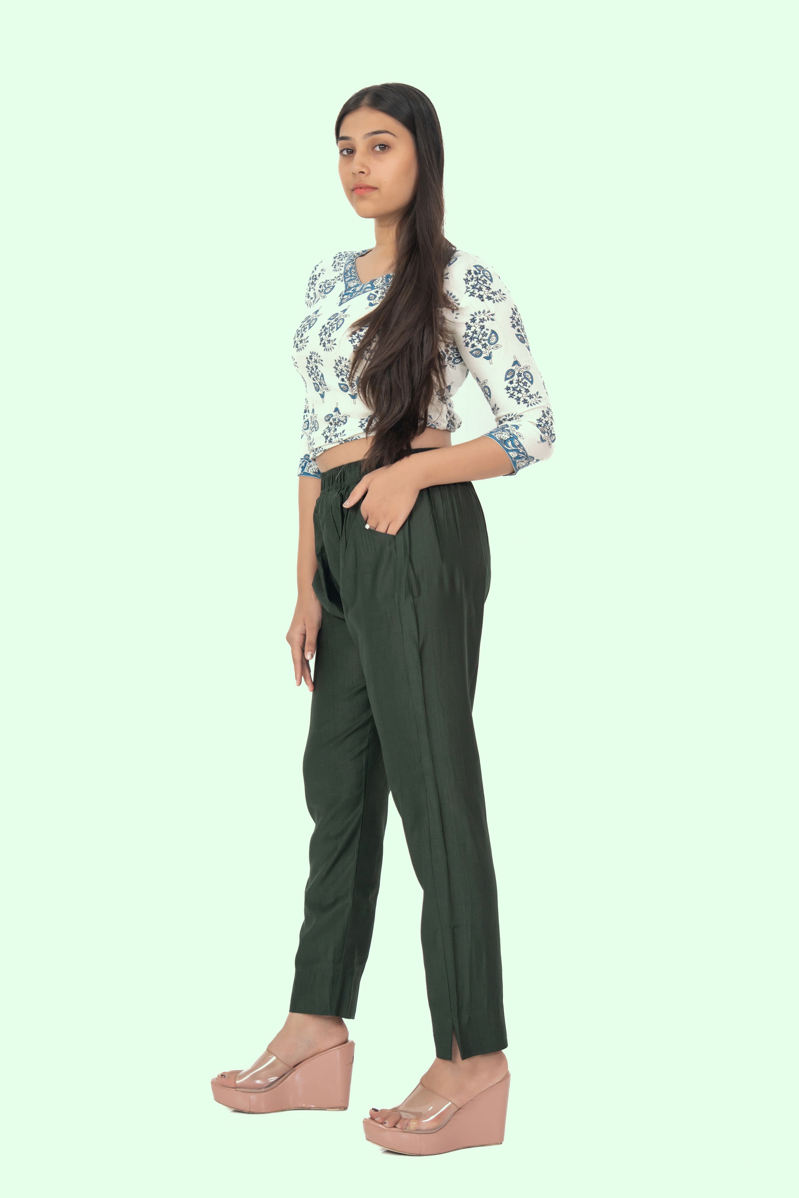 Military Green Rayon Silk Pants