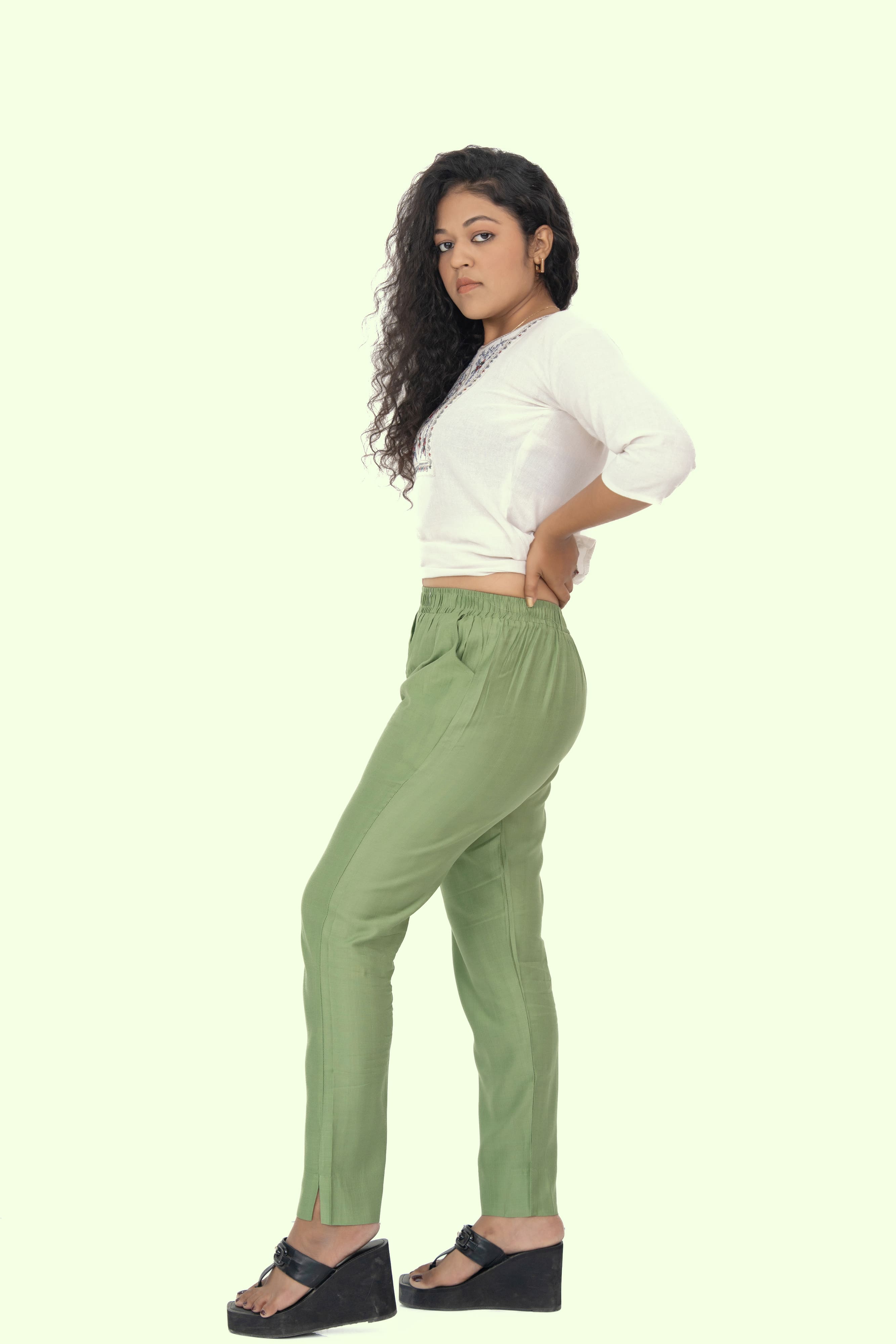 Mehandi Rayon Silk Pants