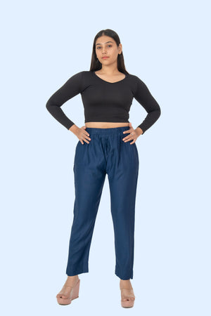Blue Rayon Silk Pants