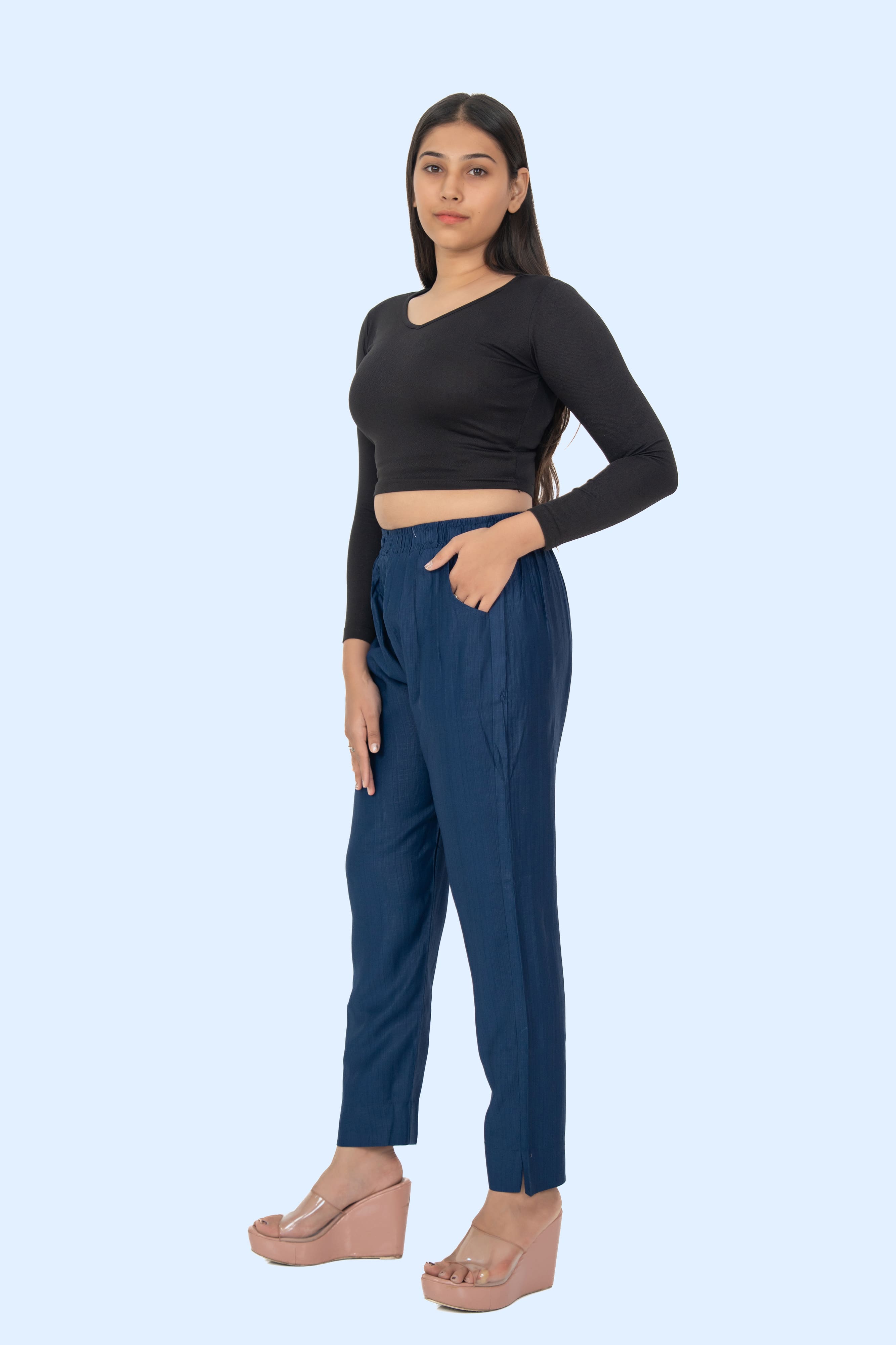 Blue Rayon Silk Pants